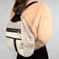 Kadın Deri Sırt Çantası - Bej Rengi - Hakiki Koyun Derisi Kadın Deri Sırt Çantası - Bej Rengi - Hakiki Koyun Derisi