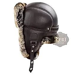 Ushanka Tabışgan Kahve Tavşan Kürklü Erkek Deri Börk, Şapka Modelimiz - Ş057