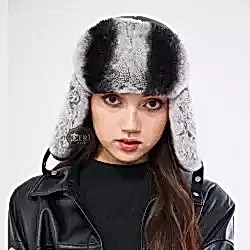 Gri Tavşan Kürklü Ushanka Kadın Deri Şapka | Derisitesi Gri Tavşan Kürklü Ushanka Kadın Deri Şapka | Derisitesi