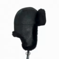Erkek Siyah Deri Ushanka Şapka - Kışlık Kürklü Outdoor Şapka