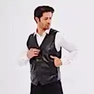 Titan Siyah Düğmeli Deri Yelek (Erkek Deri Yelek) 