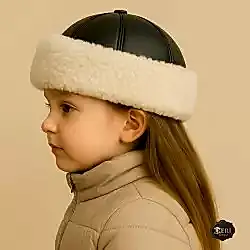 Akçura Kız Çocuk & Bebek Deri Börk Şapka – Beyaz Kürklü, El Yapımı, Kışlık