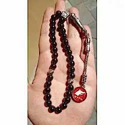 Göktürkçe Türk ve Kurt Başı Püsküllü Hakiki Doğal Taş Hematit Tespih-03