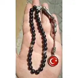 Ay Yıldız Mineli Püsküllü Hakiki Doğal Taş Hematit Tespih-04