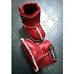 Bordo Renk Deri Bebek Patiği - Çocuk Ev Ayakkabısı - Hakiki Kuzu Kürklü