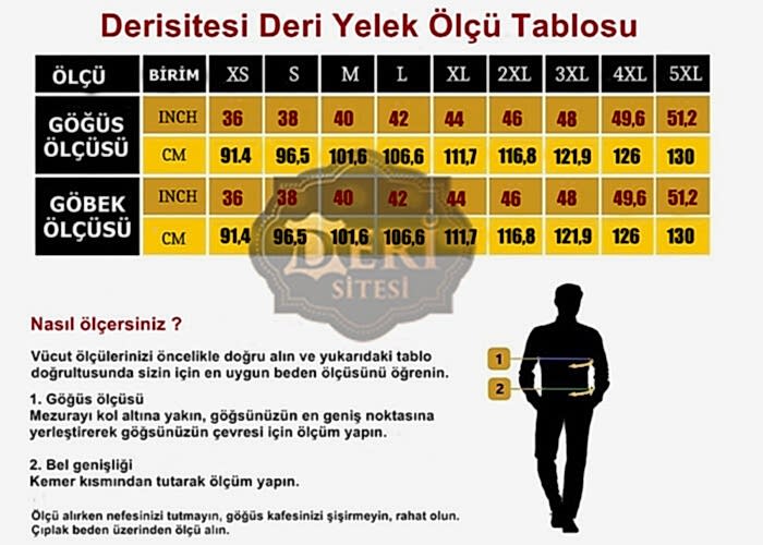 Deri Yelek Ölçü Tablosu - 700x500 px
